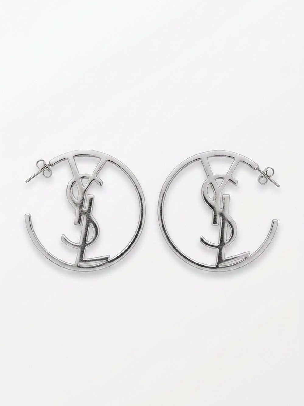 Copy- Silver-tone YSL Logo Hoop Earrings/generic/fashion jewelry